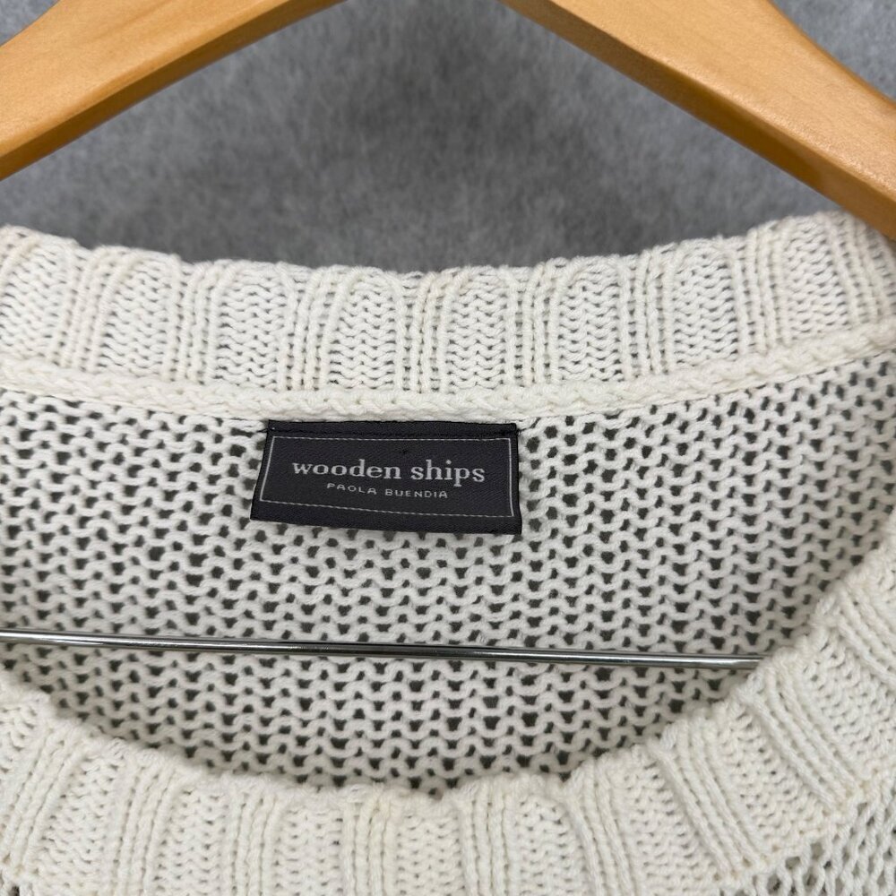 Wooden Ships Game On Football Open Knit Sweater Size M/L White Blue Oversized - Picture 6 of 11